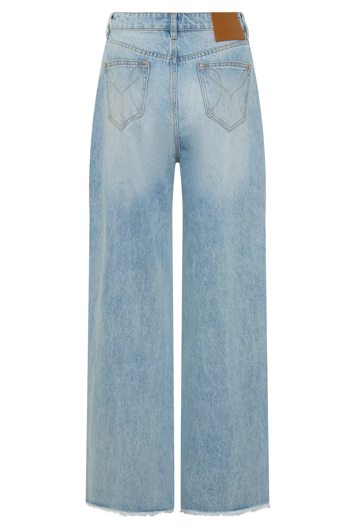 Sebastian Straight Leg Denim Jeans With Fray Hem Washed Light Blue