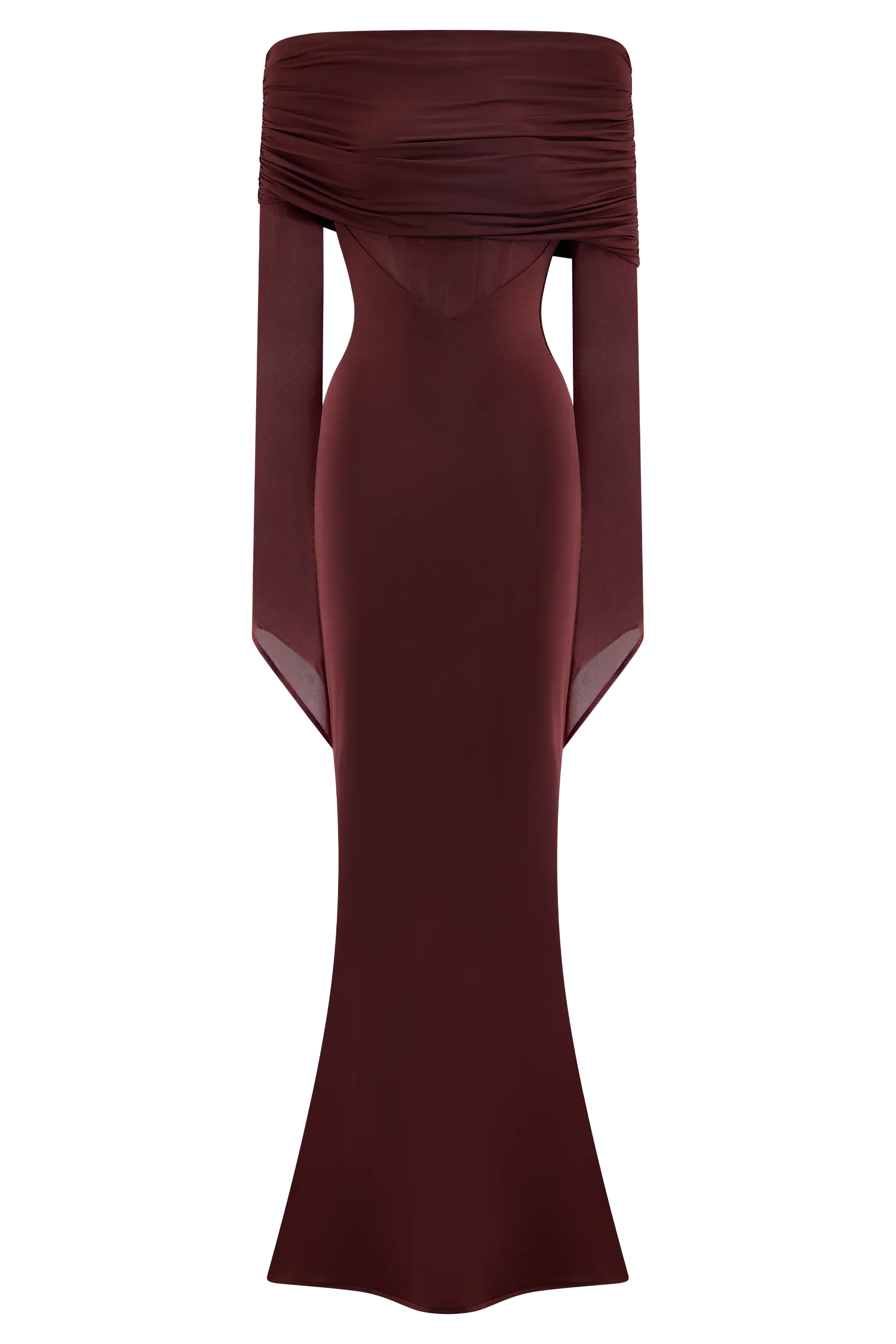 Kaitlin One Shoulder Slinky And Mesh Maxi Dress Burgundy