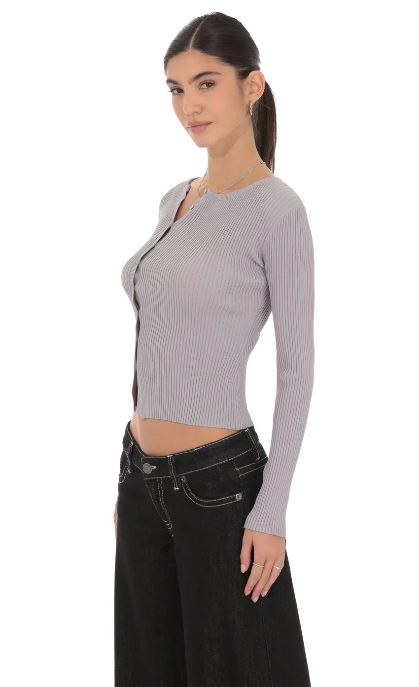 Off Center Cardigan in Grey