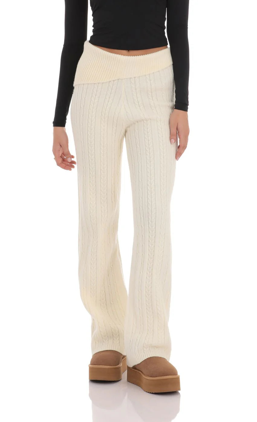 Cable Knit Pants in Cream