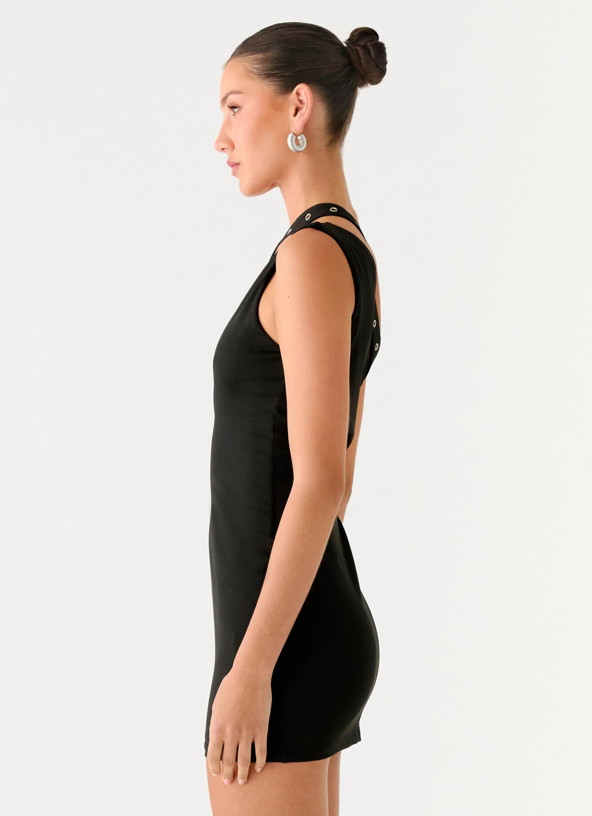Off The Grid Eyelet Mini Dress Black