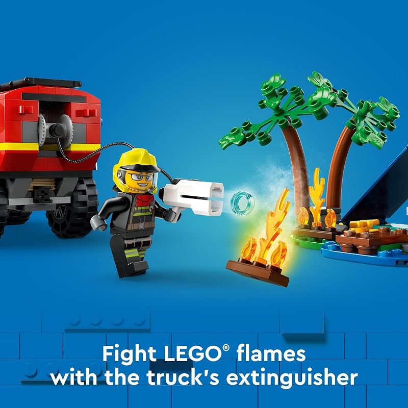 LEGO City 4x4 Fire Truck with Rescue Boat Building Toy for Boys Girls Ages 5 Gift for Birthdays Truck Toy W 3 Minifigures 60412