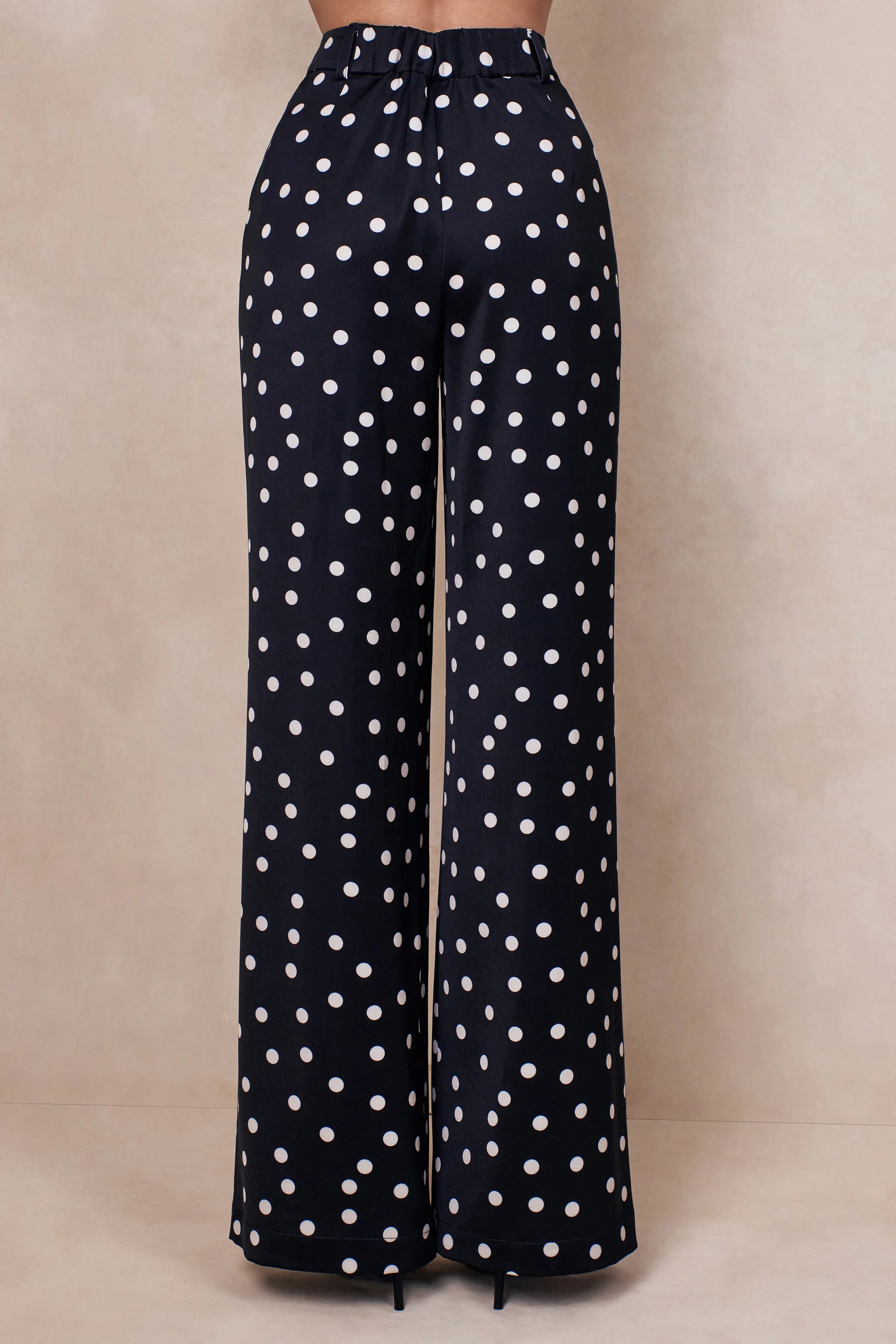 Seloria Black White Satin Polka Dot Wide Leg Trouser
