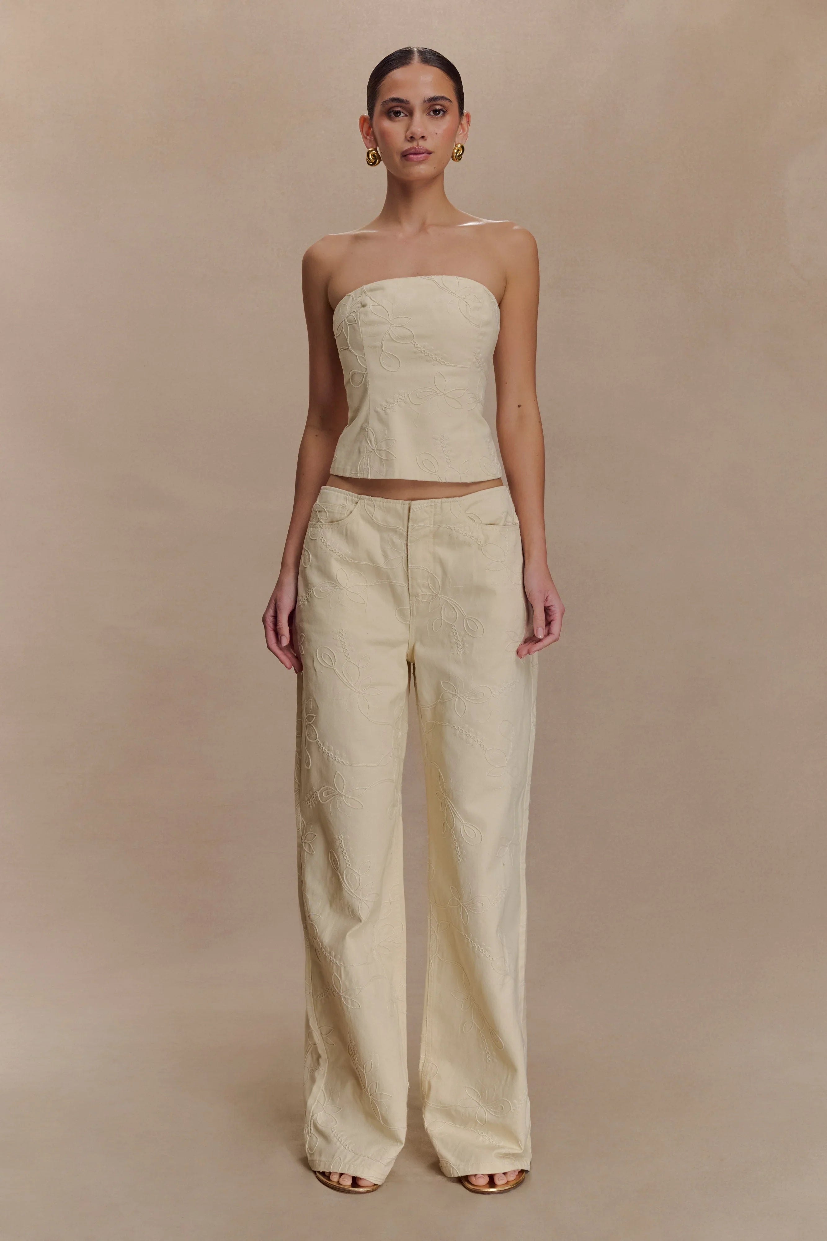 Ebony Embroidered Denim Corset Cream