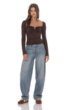 Embellished Long Sleeve Top in Chocolate