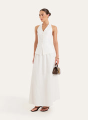 White Cotton Floaty A line Maxi Skirt