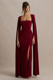 Claretta Berry Square Neck Twisted Maxi Dress With Cape Sleeves