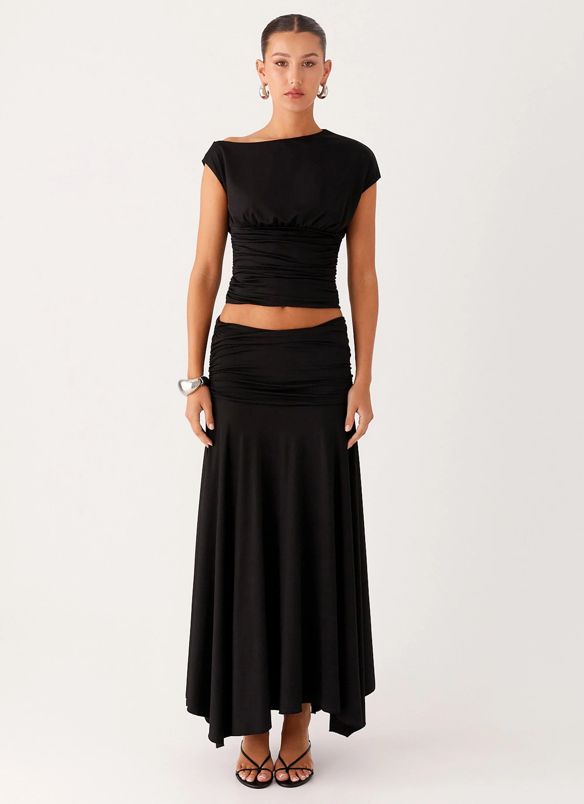 Liana Ruched Maxi Skirt Black