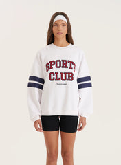 White Sports Club Slogan Oversized Sweatshirt