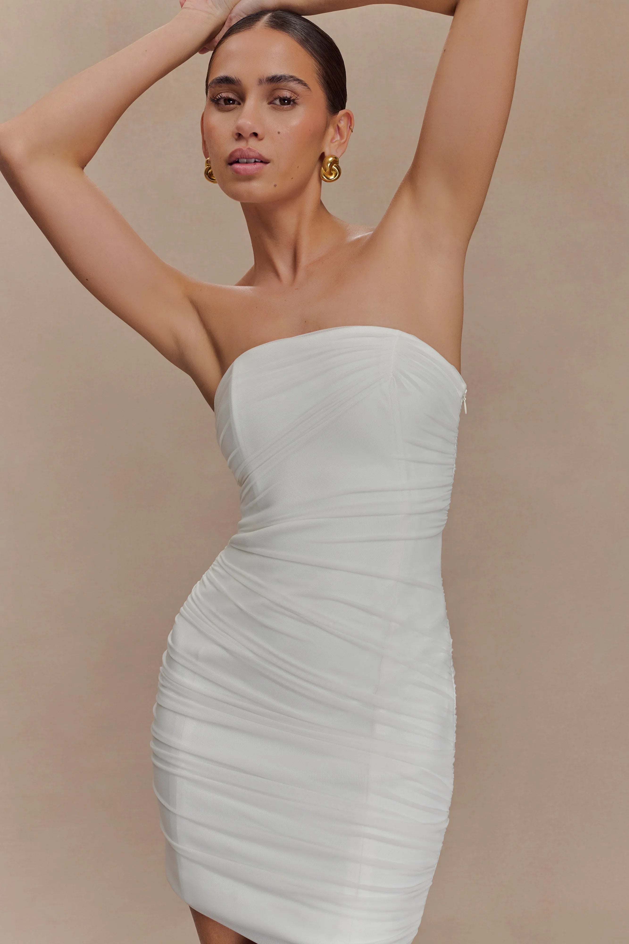 Jianna Strapless Mesh Mini Dress White