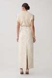 Thalia Croc Faux Leather Midi Skirt Ivory