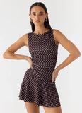 Kelda Mini Dress Chocolate Blue Dot