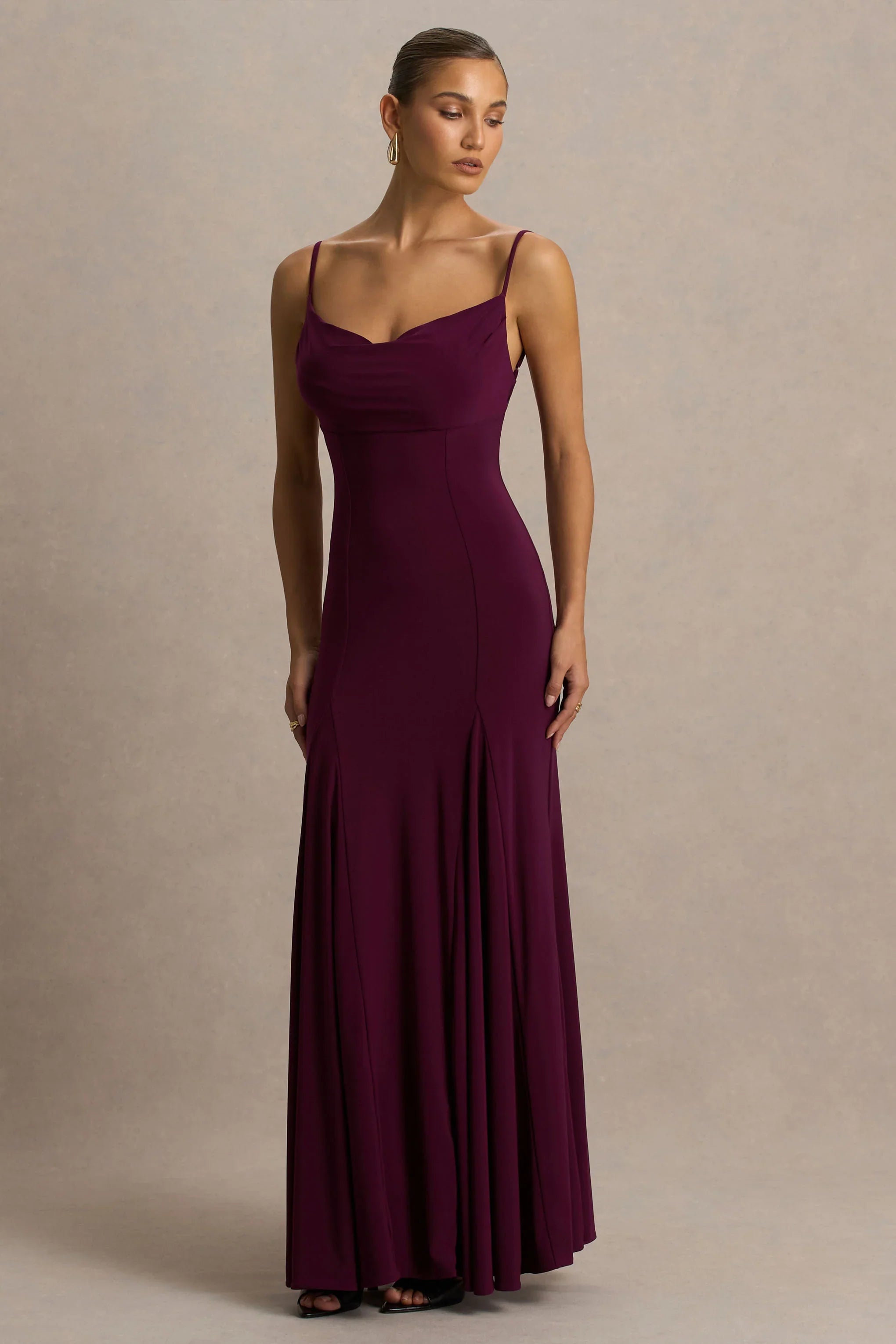 Gabbie Burgundy Cowl Neck Maxi Dress With Mesh Back Detail