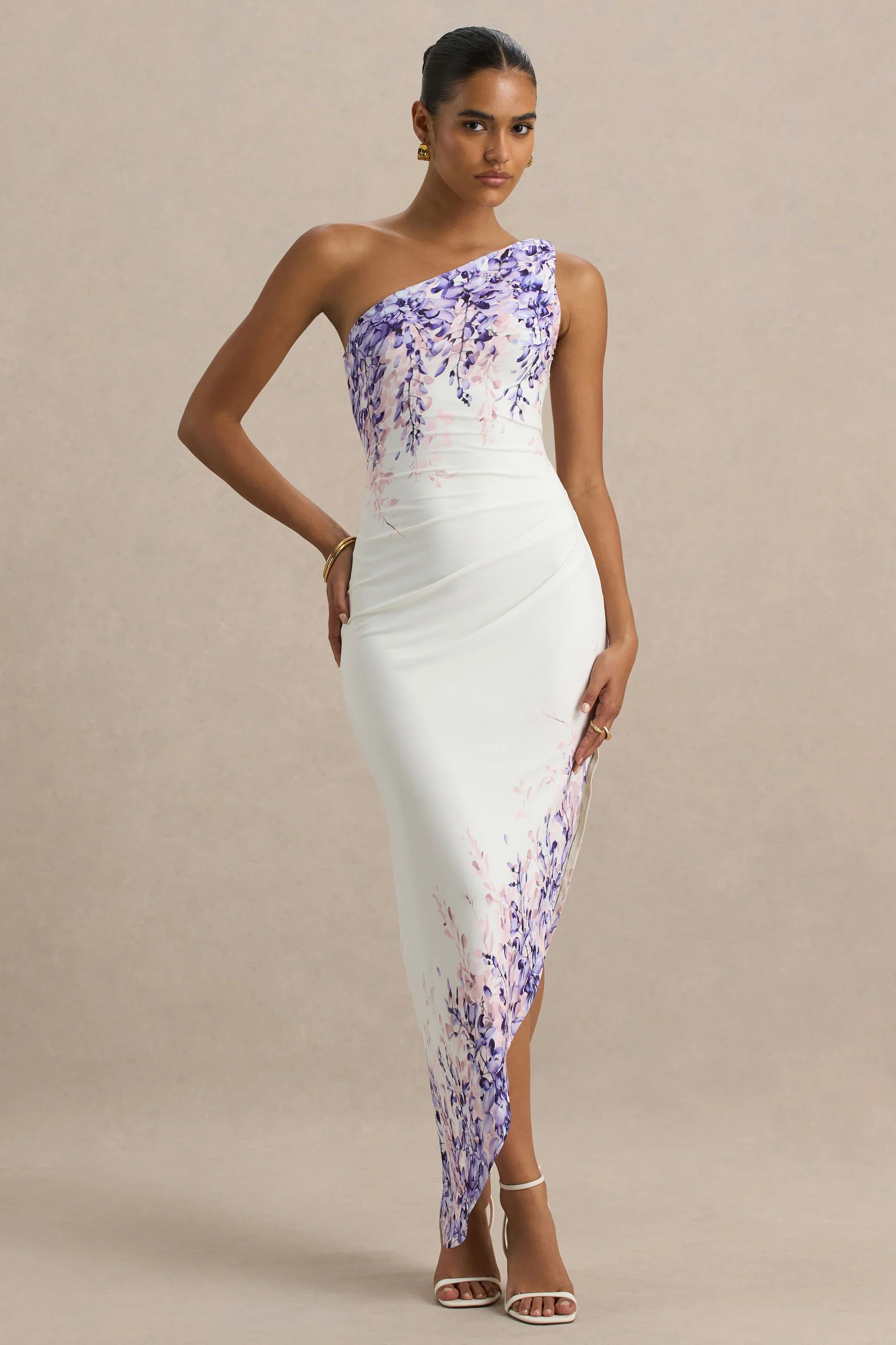 Sybil Wisteria Floral Print Asymmetric Midi Dress
