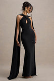 Rhoda Black Twist Halter Neck Cape Maxi Dress