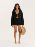Black Crochet Tie Front Top