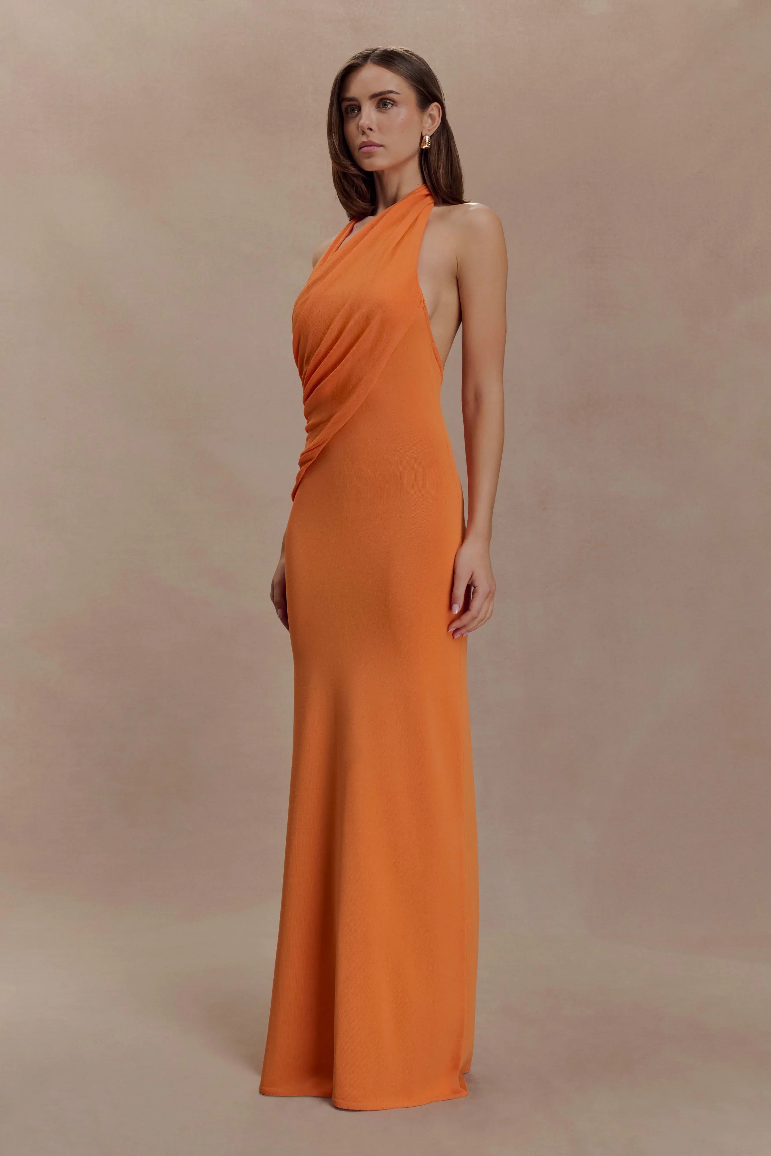 Elma Halter Knit Maxi Dress Orange