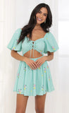 Puff Sleeve Tummy Cutout Dress in Green