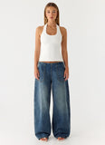 Seethal Low Rise Washed Denim Jeans Mid Wash Blue