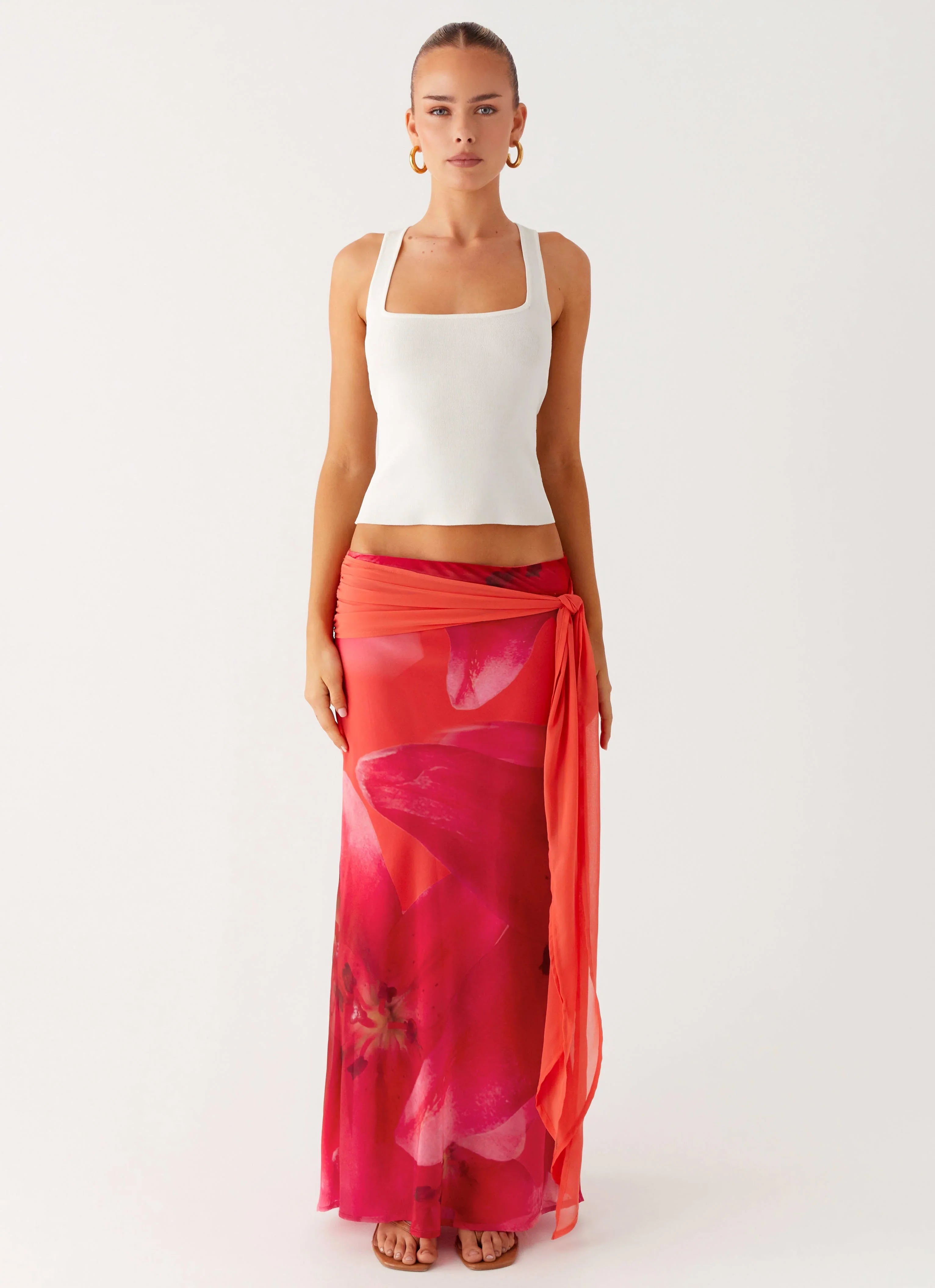 Raya Maxi Skirt Peach Watermelon Flower