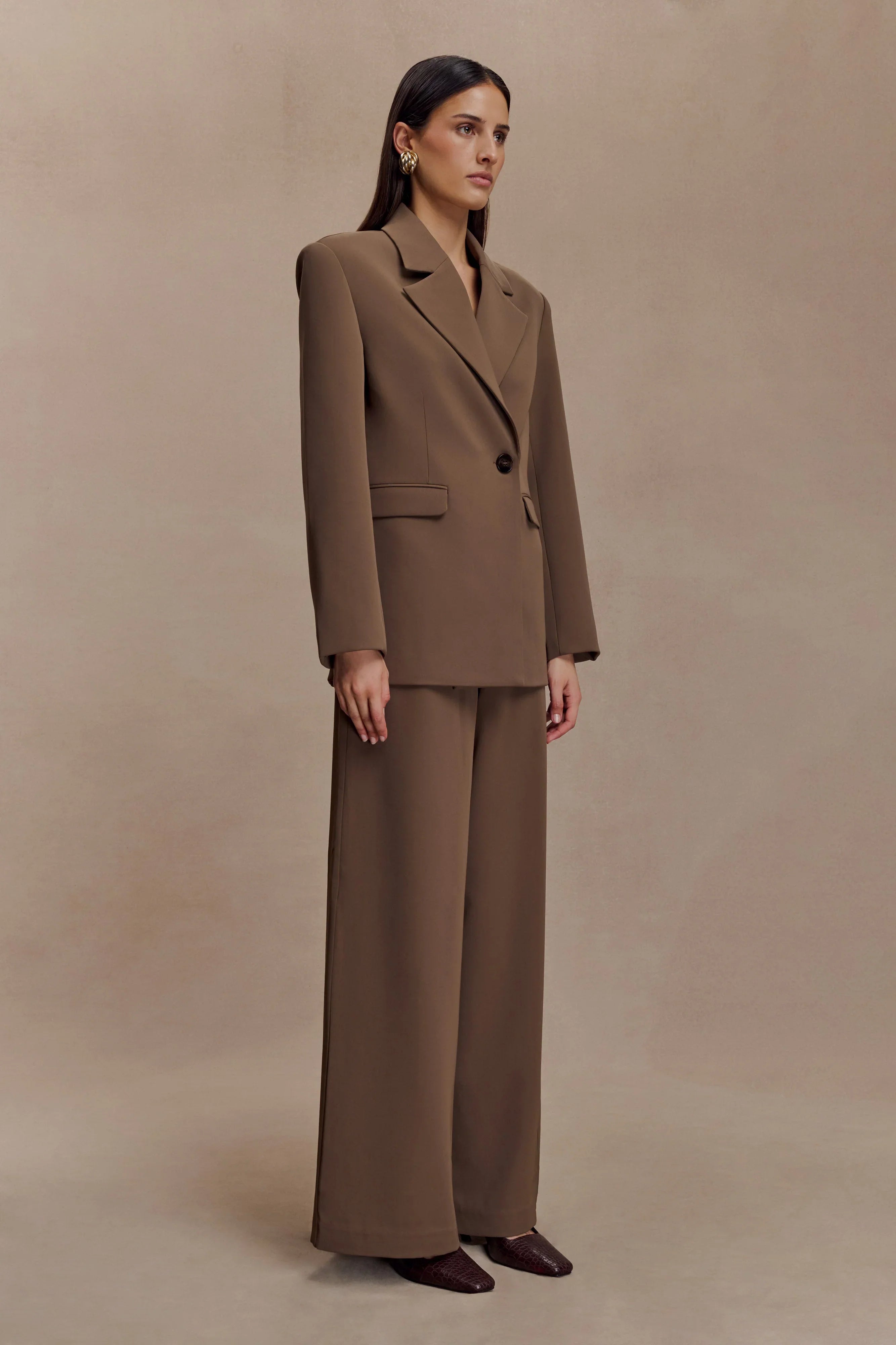 Arlo Wide Leg Suiting Trouser Cacao Brown