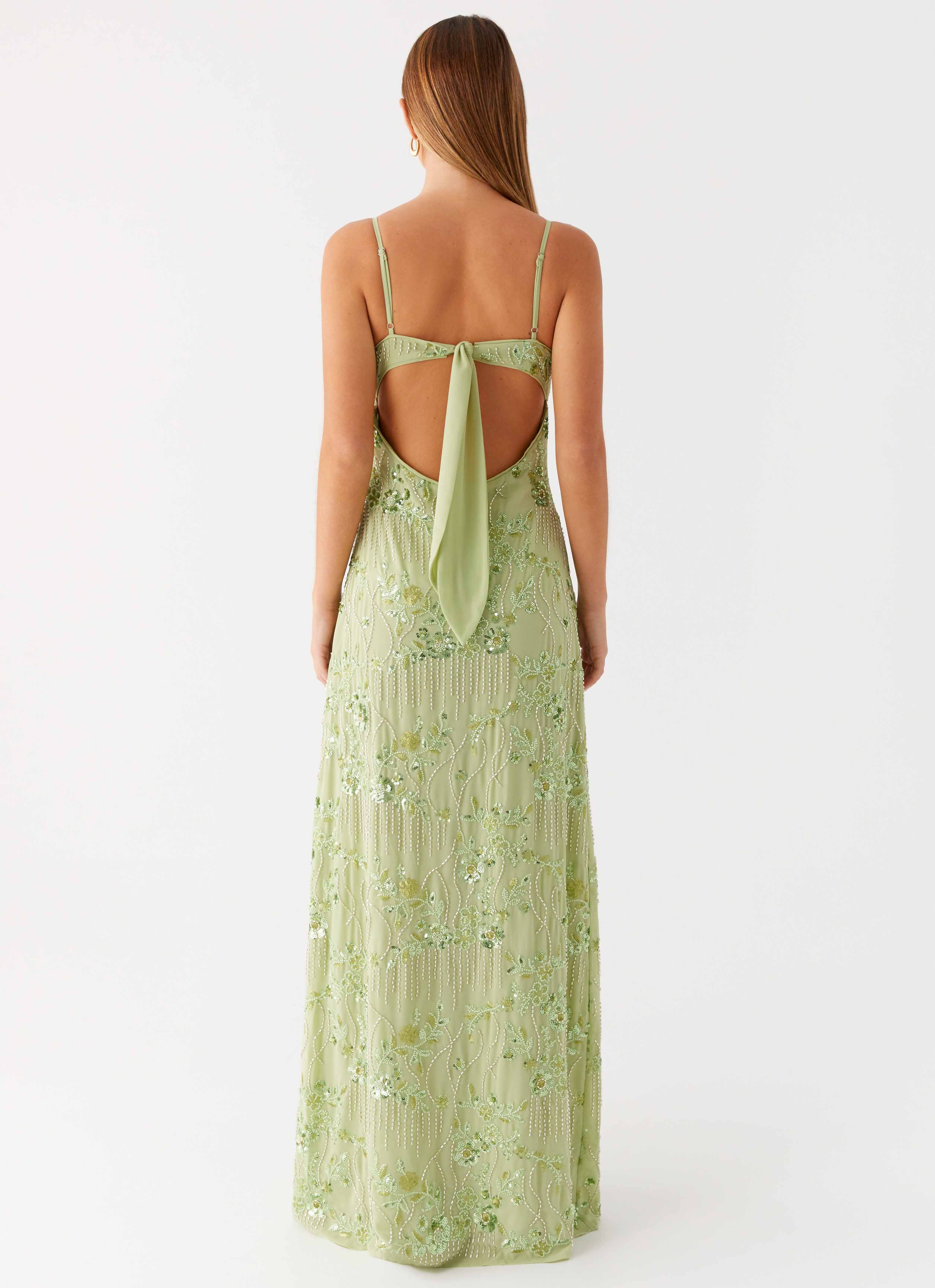 Celandine Beaded Maxi Dress Lime