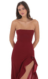 Corset Strapless Back Bow Maxi Dress in Maroon
