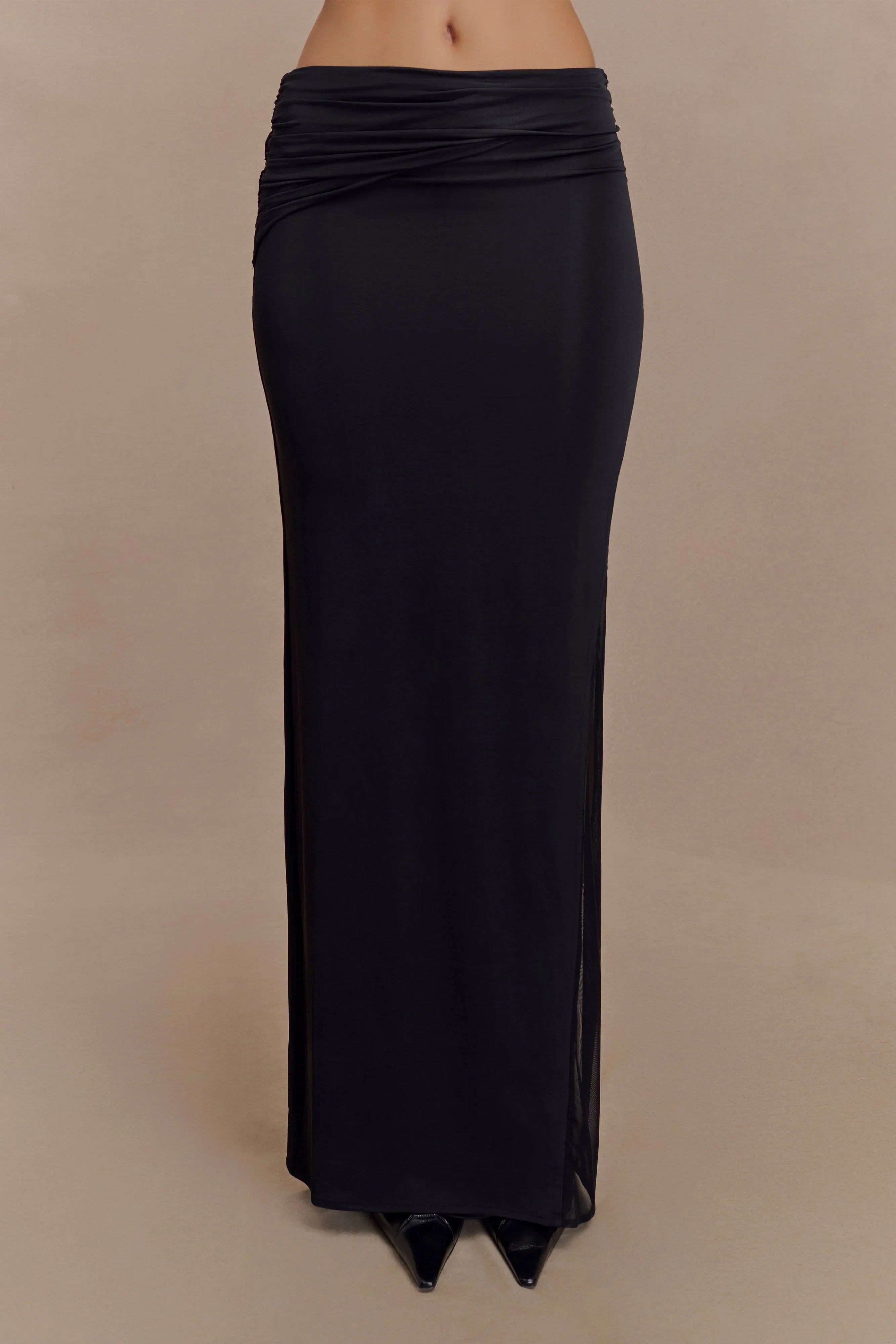 Judy Slinky And Mesh Maxi Skirt Black