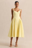 Greta Lemon Sweetheart Neck Midi Dress