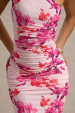 Dalarie Pink and Orange Floral Print One Shoulder Gathered Maxi Dress
