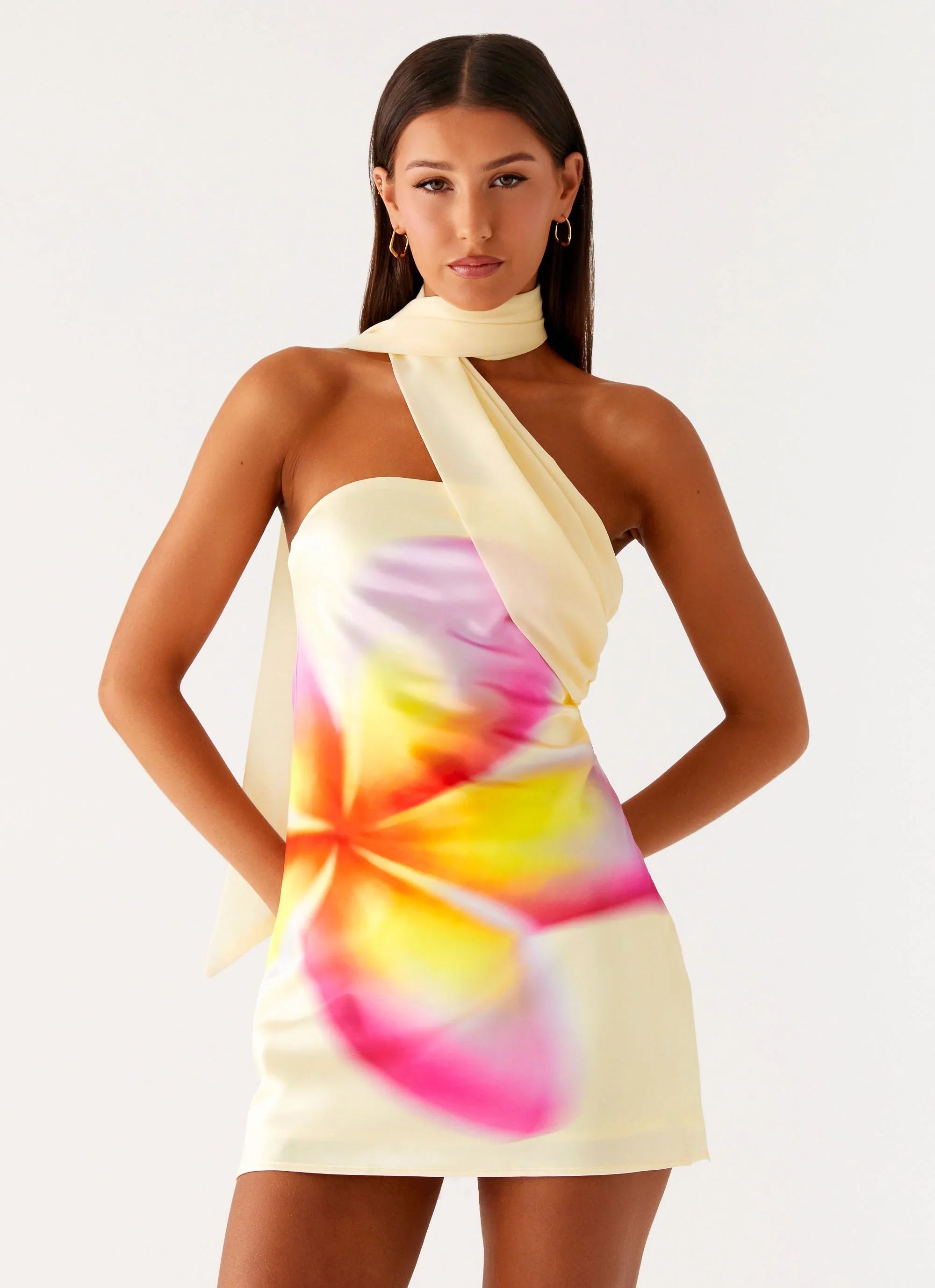 Isa Scarf Satin Mini Dress Frangipani Yellow
