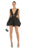 Plunge V Bubble Skirt Dress in Black