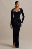 Fay Navy Velvet Corset Style Knot Maxi Dress