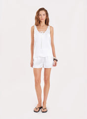 Cream Satin Tie Front Vest Top