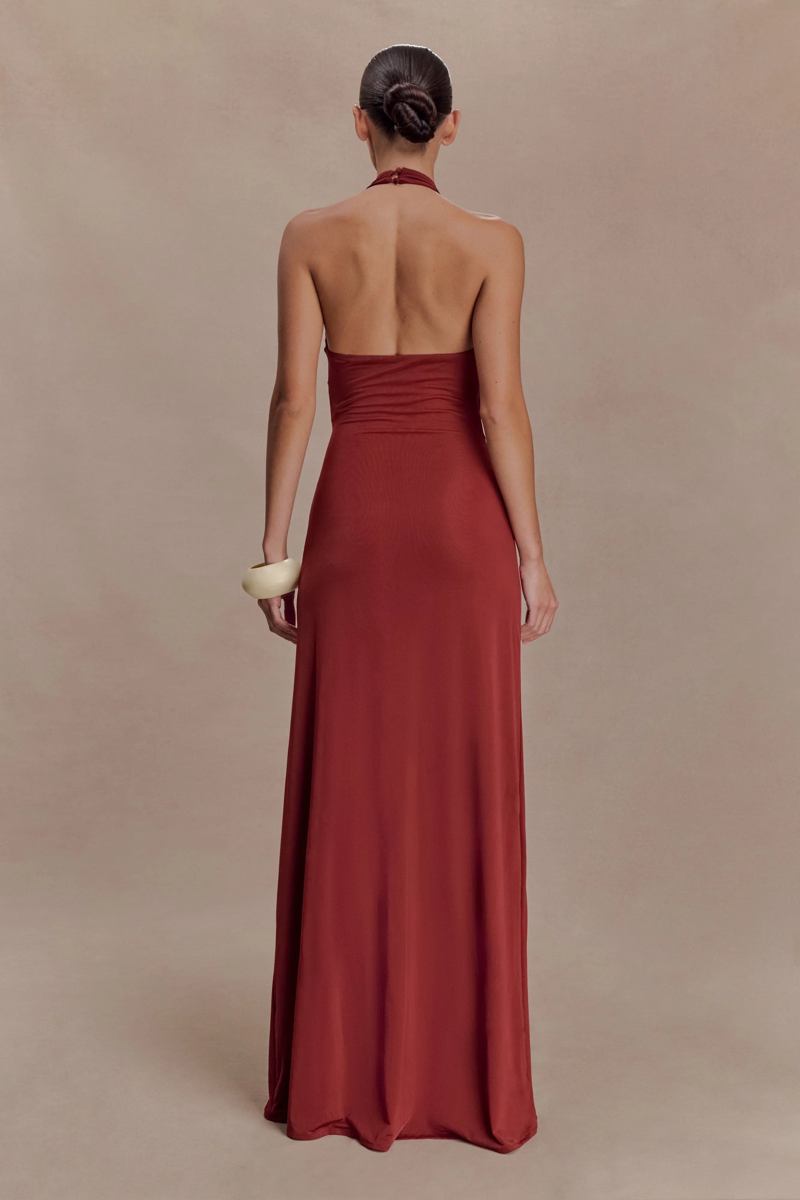 Veda Slinky Halter Maxi Dress Russet