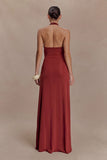 Veda Slinky Halter Maxi Dress Russet