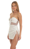 Shimmer Striped Strapless Dress in White