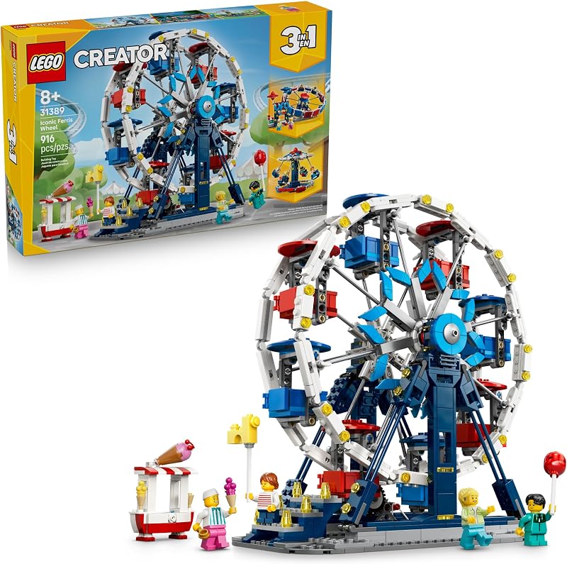 LEGO Creator 3 in 1 Iconic Ferris Wheel 31389 Building Toys for Boys Girls Ages 8 3 Building Options Display or Play 916 pieces Gifts for Birthdays