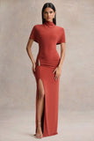 Arlena Rust High Neck Wrapped Maxi Dress