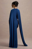 Padma Blue Draped Maxi Dress With Cape Sleeves