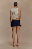 Miranda Faux Suede Belted Denim Mini Skirt Indigo Blue