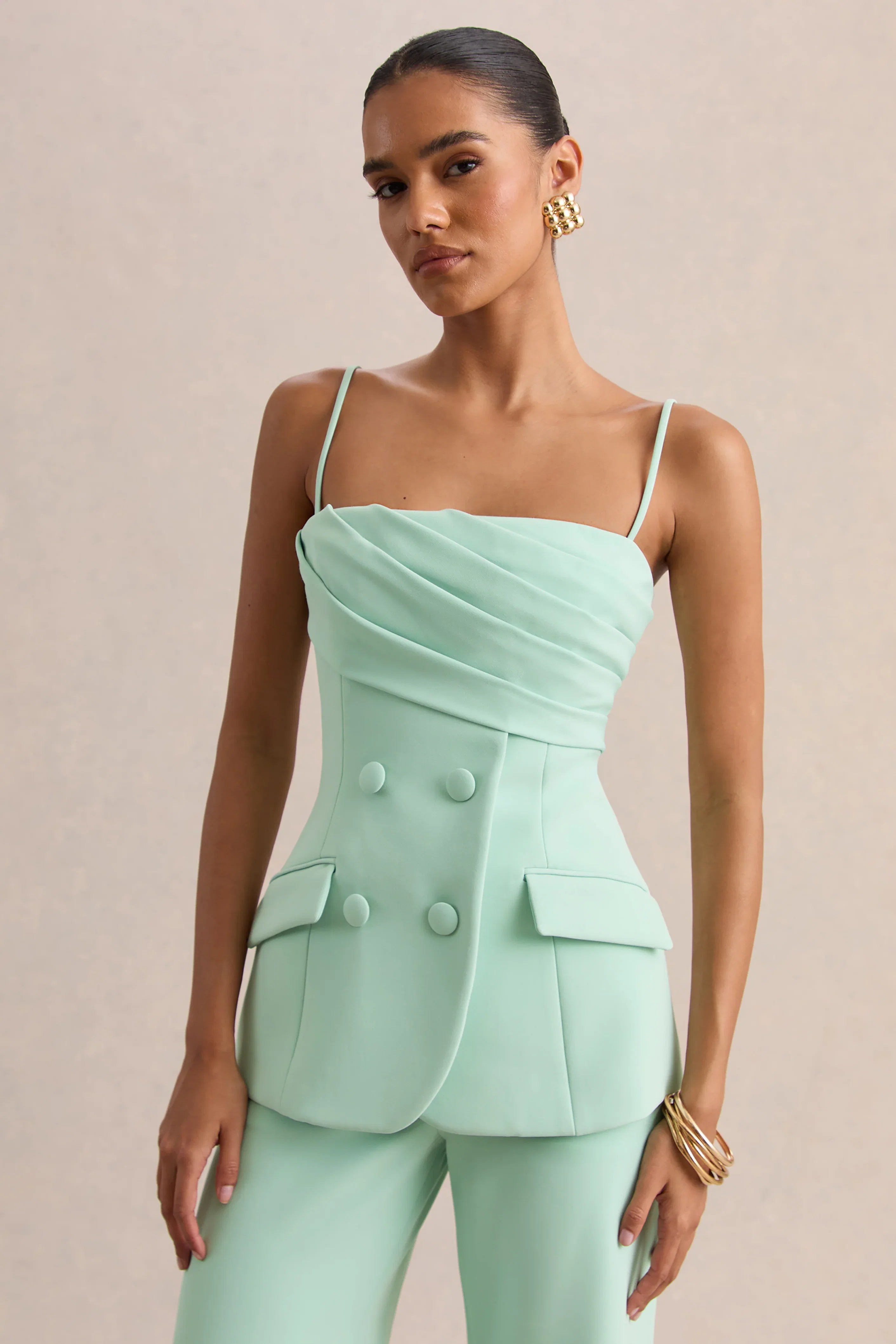 Lunivra Sage Square Neck Tailored Top
