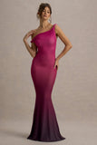 Exotic Berry Ombre Twisted Asymmetric Maxi Dress