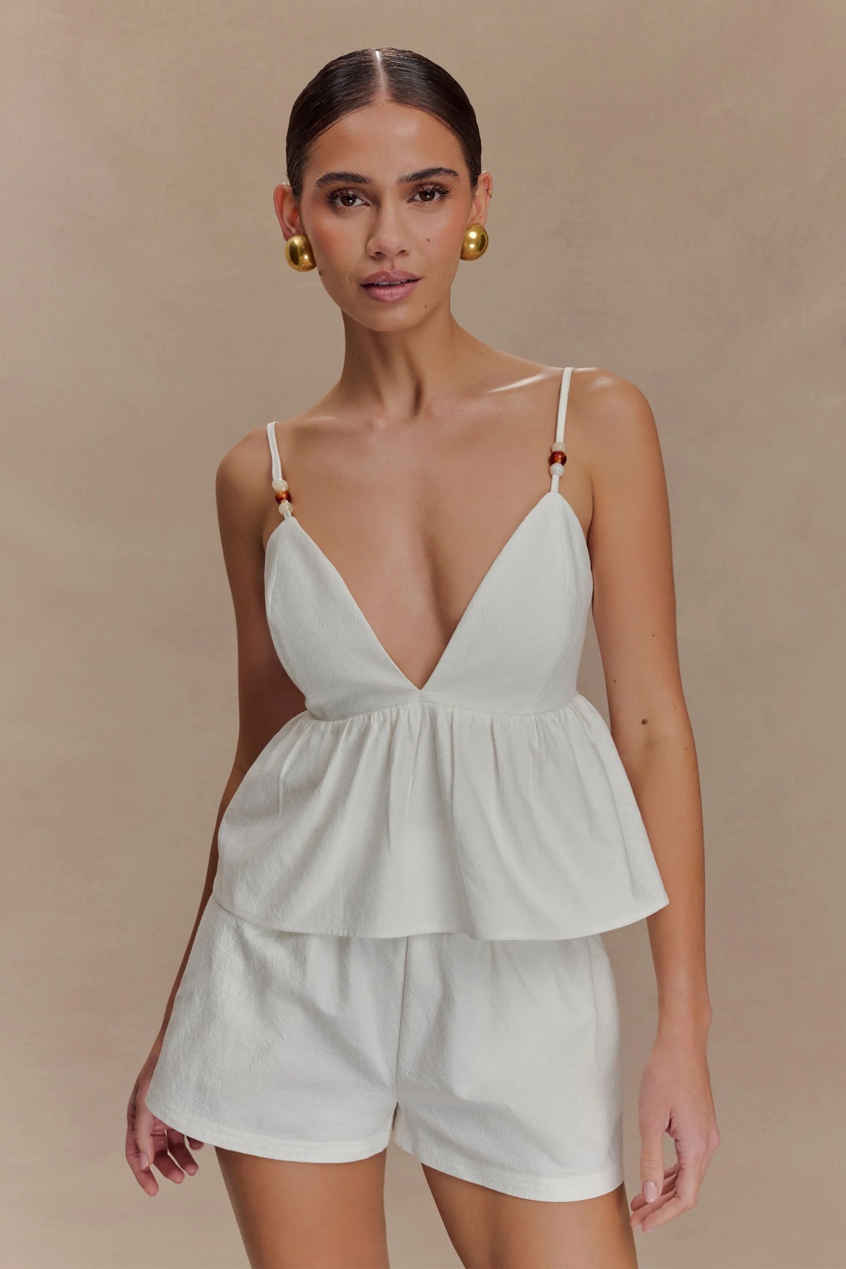 Janayia Cotton Beaded Top White
