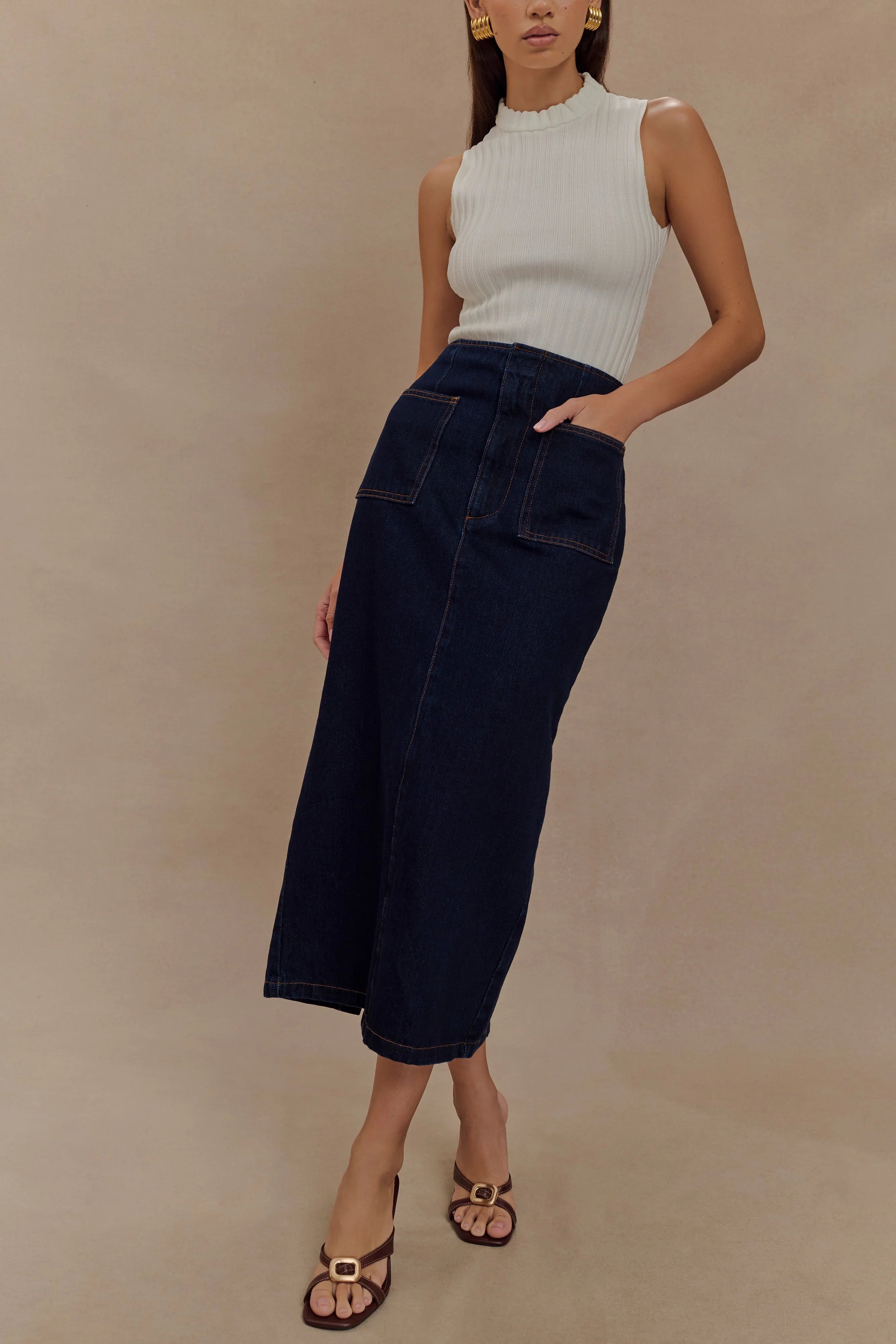 Fallon Denim Midi Skirt Indigo Blue