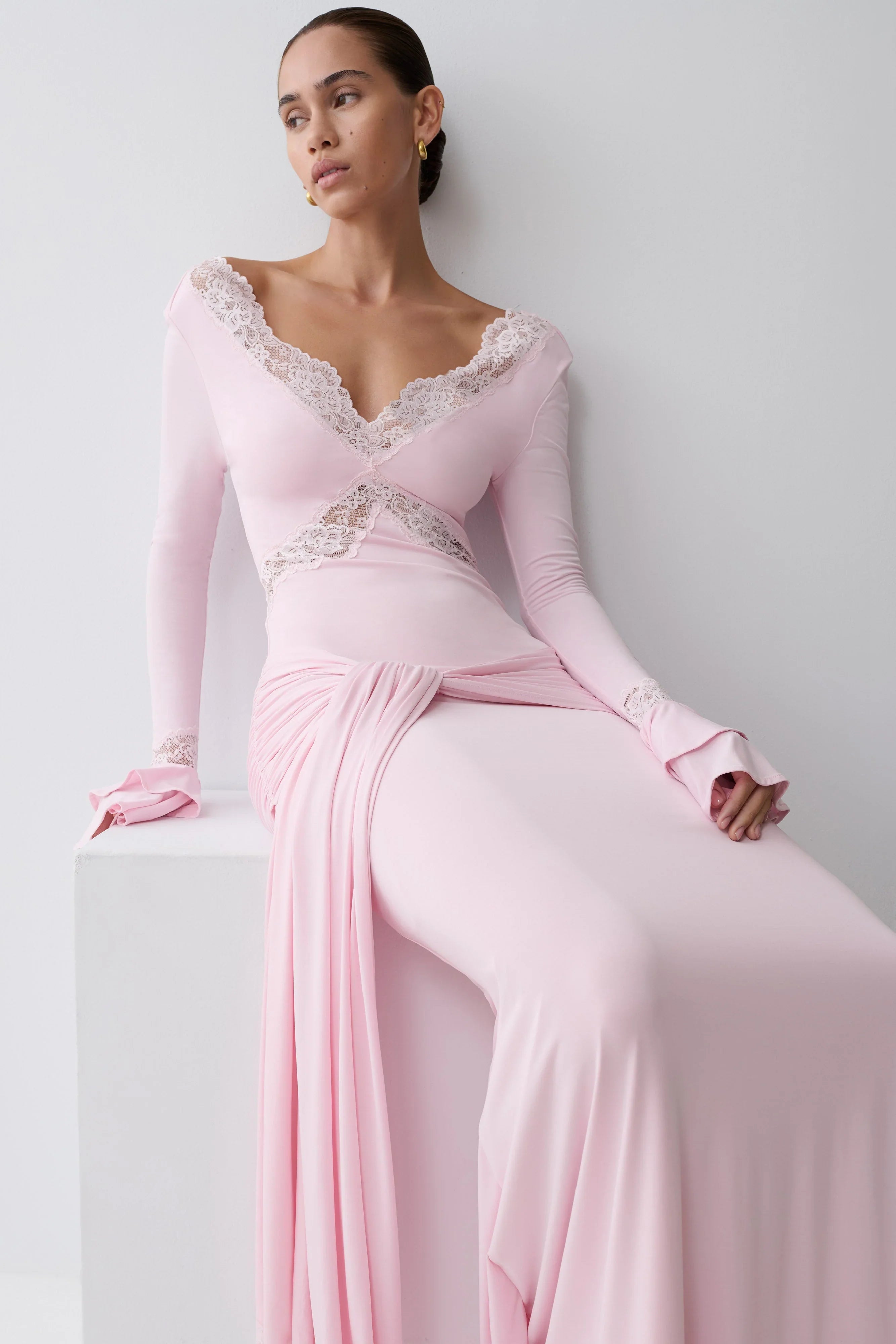 Electra Slinky Lace Maxi Dress Ballet Pink