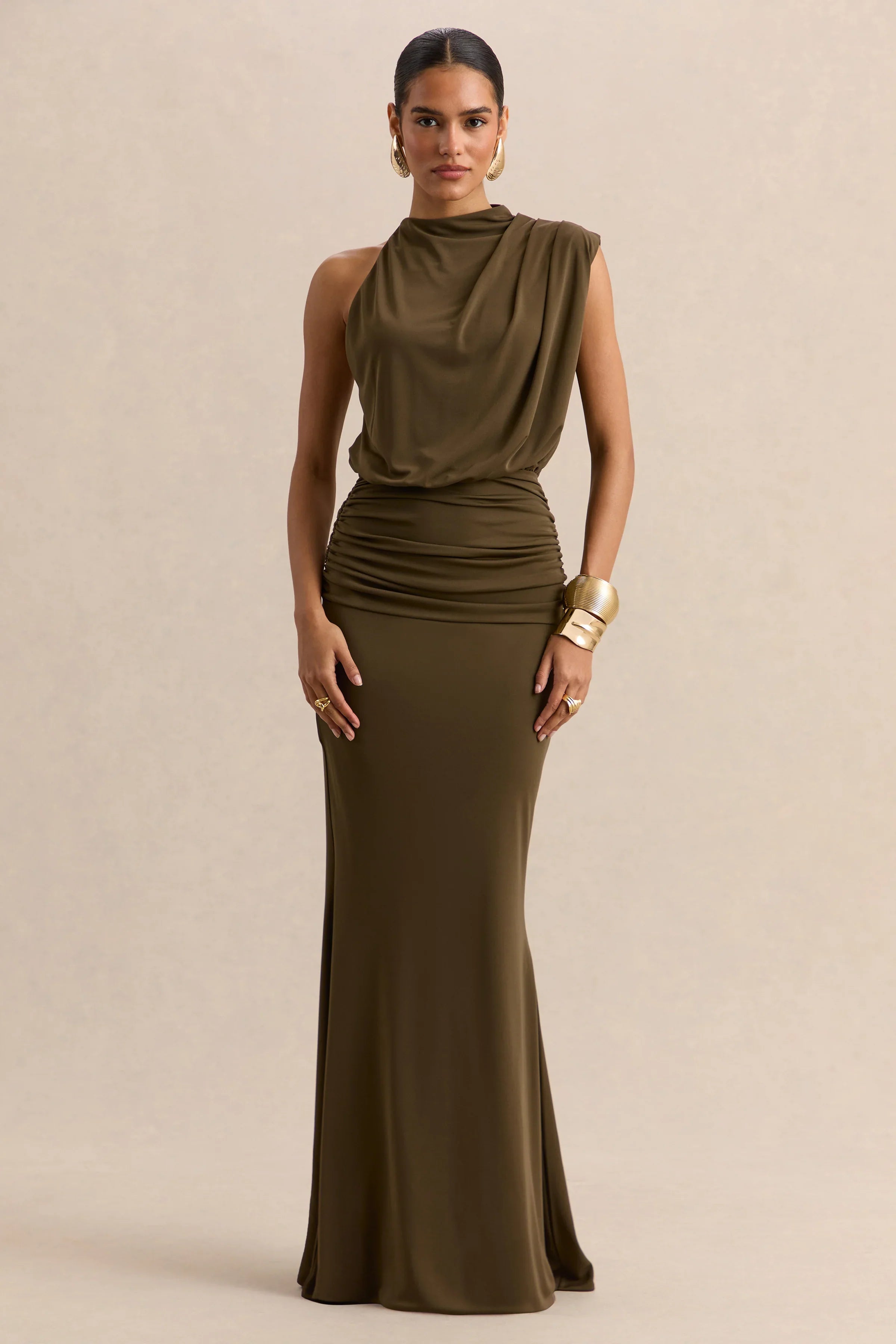 Umaira Khaki High Neck Maxi Dress