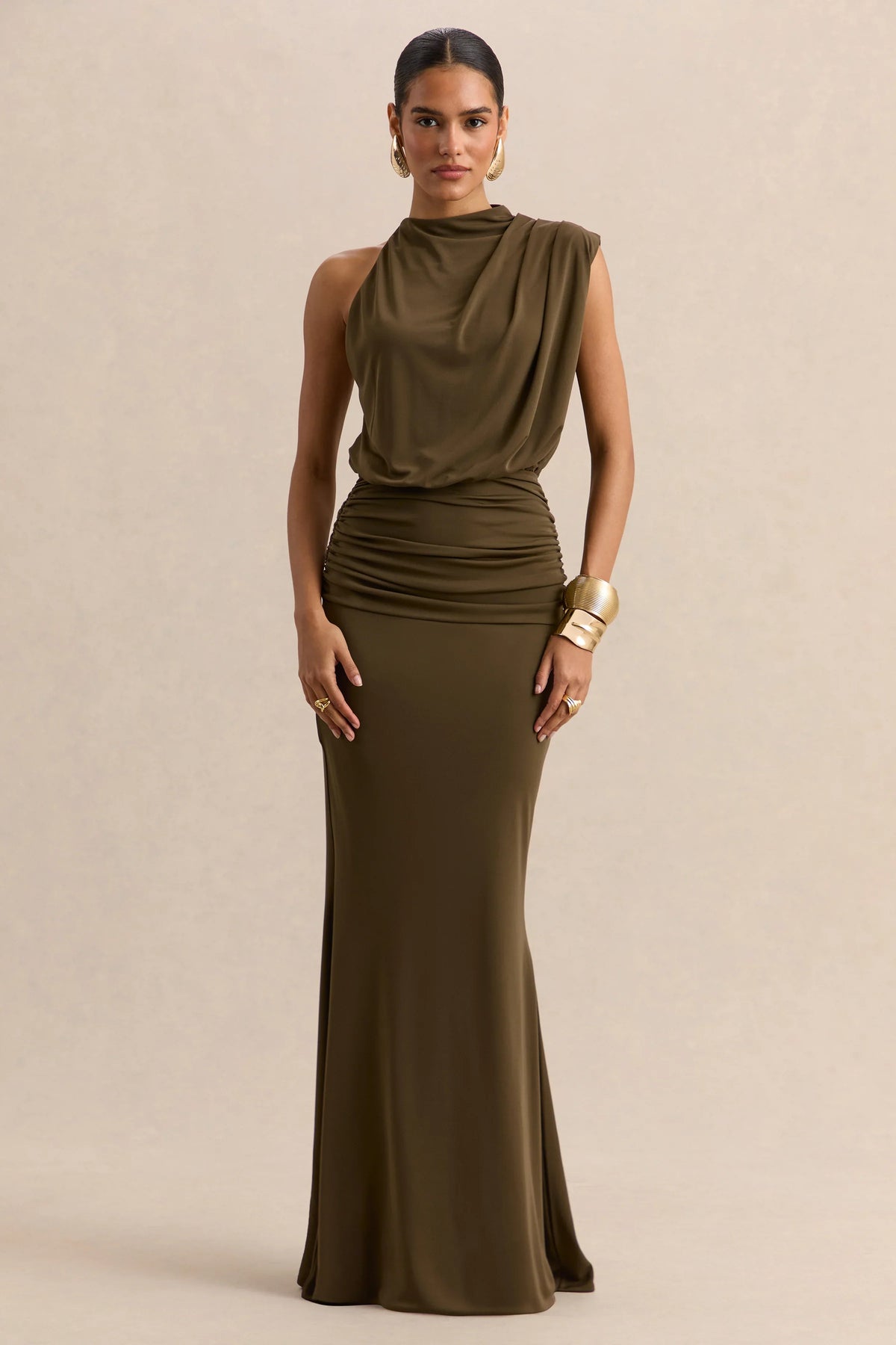 Umaira Khaki High Neck Maxi Dress
