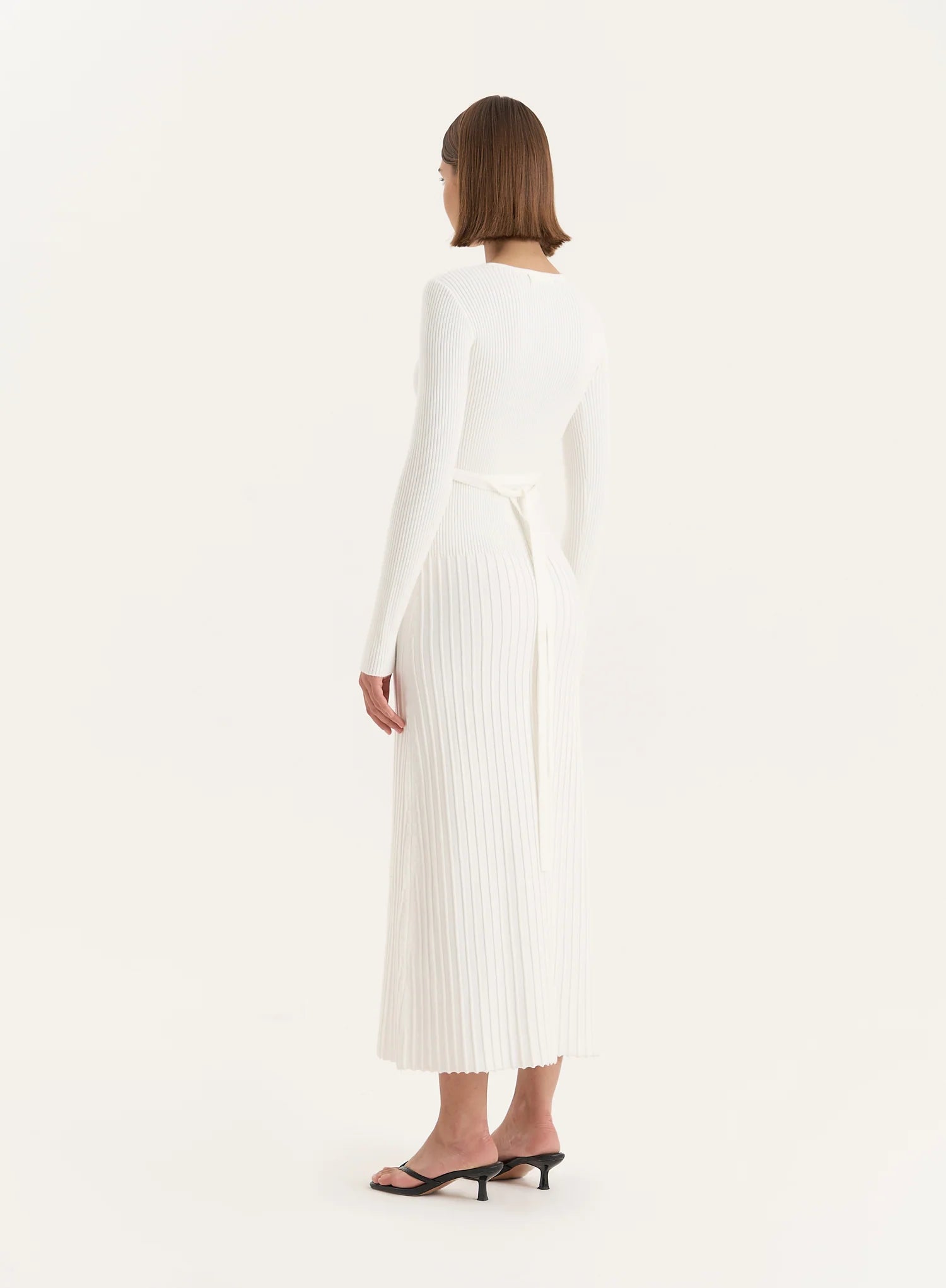 White Rib Knit Tie Back Detail Maxi Dress