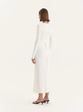 White Rib Knit Tie Back Detail Maxi Dress